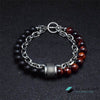 TCC™ Natural Red Tiger Eye & Matt Agate Stone Stainless Steel Bracelet